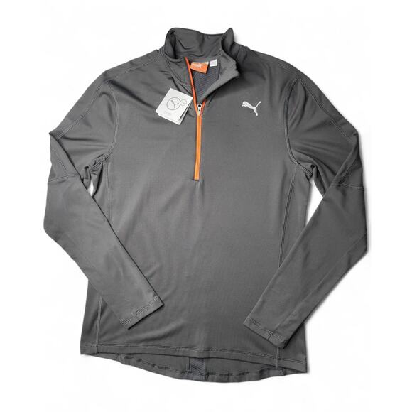 NWT Puma Core Long Sleeve Half Zip Pullover Dark Shadow/Flame Size S - Picture 1 of 5